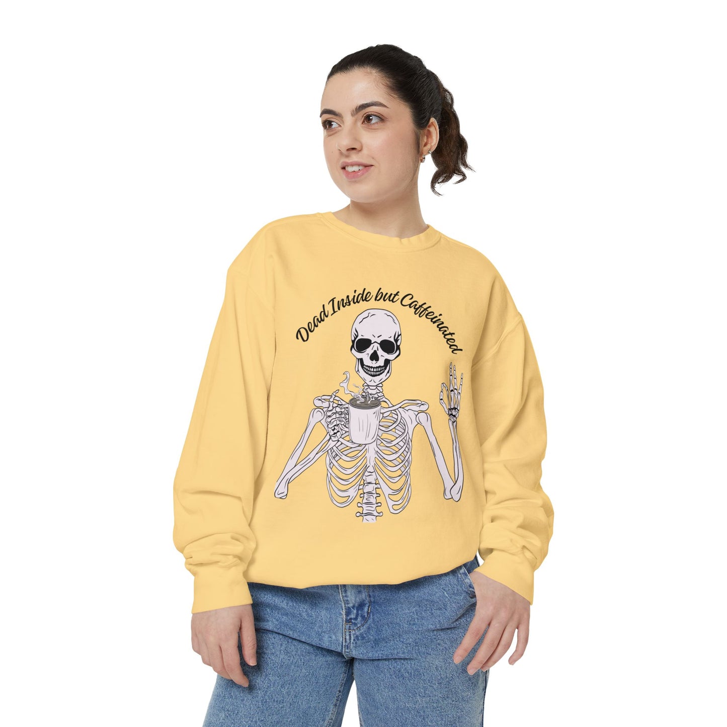 "Dead Inside, But Caffeinated" Skeleton Sweatshirt ☕💀