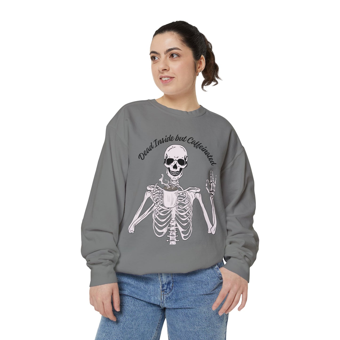 "Dead Inside, But Caffeinated" Skeleton Sweatshirt ☕💀