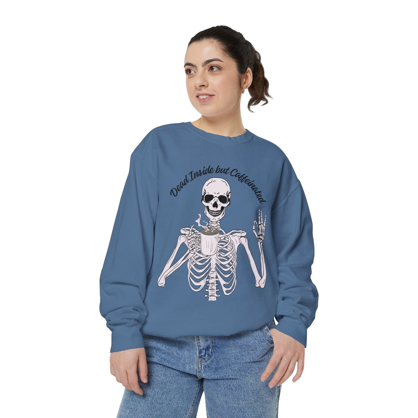 "Dead Inside, But Caffeinated" Skeleton Sweatshirt ☕💀