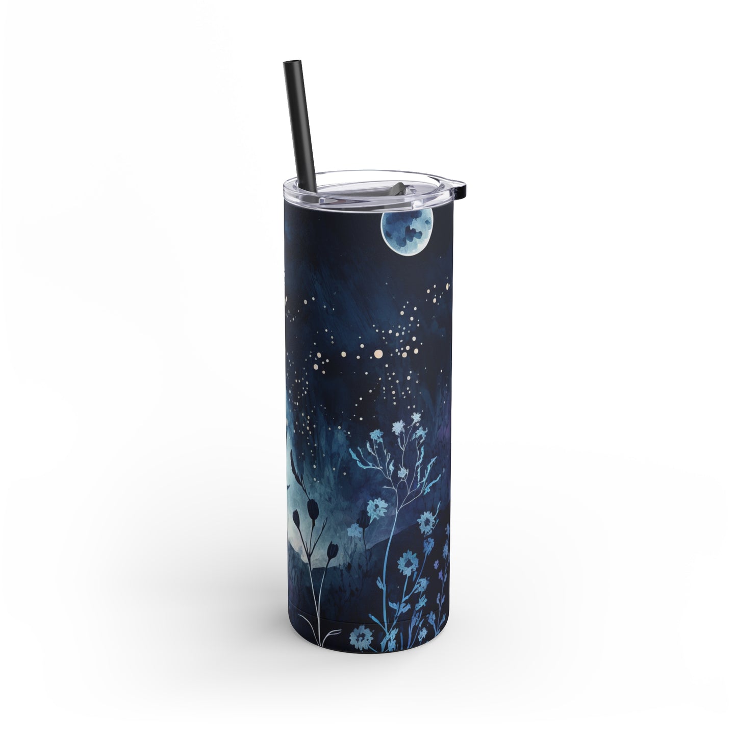 Sugar Moon Tree White Flowers Skinny Matte Tumbler, 20oz