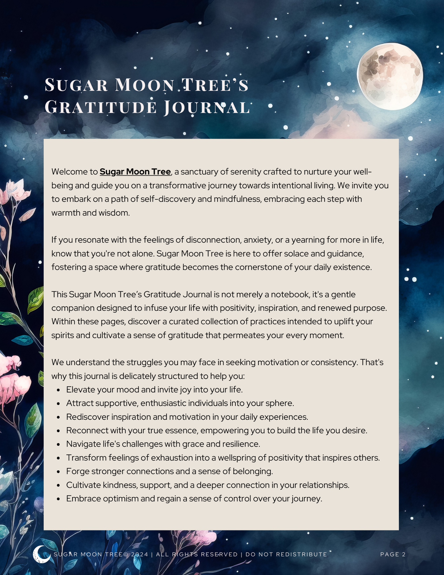 Sugar Moon Tree Gratitude Journal - Cultivate Mindfulness & Positivity