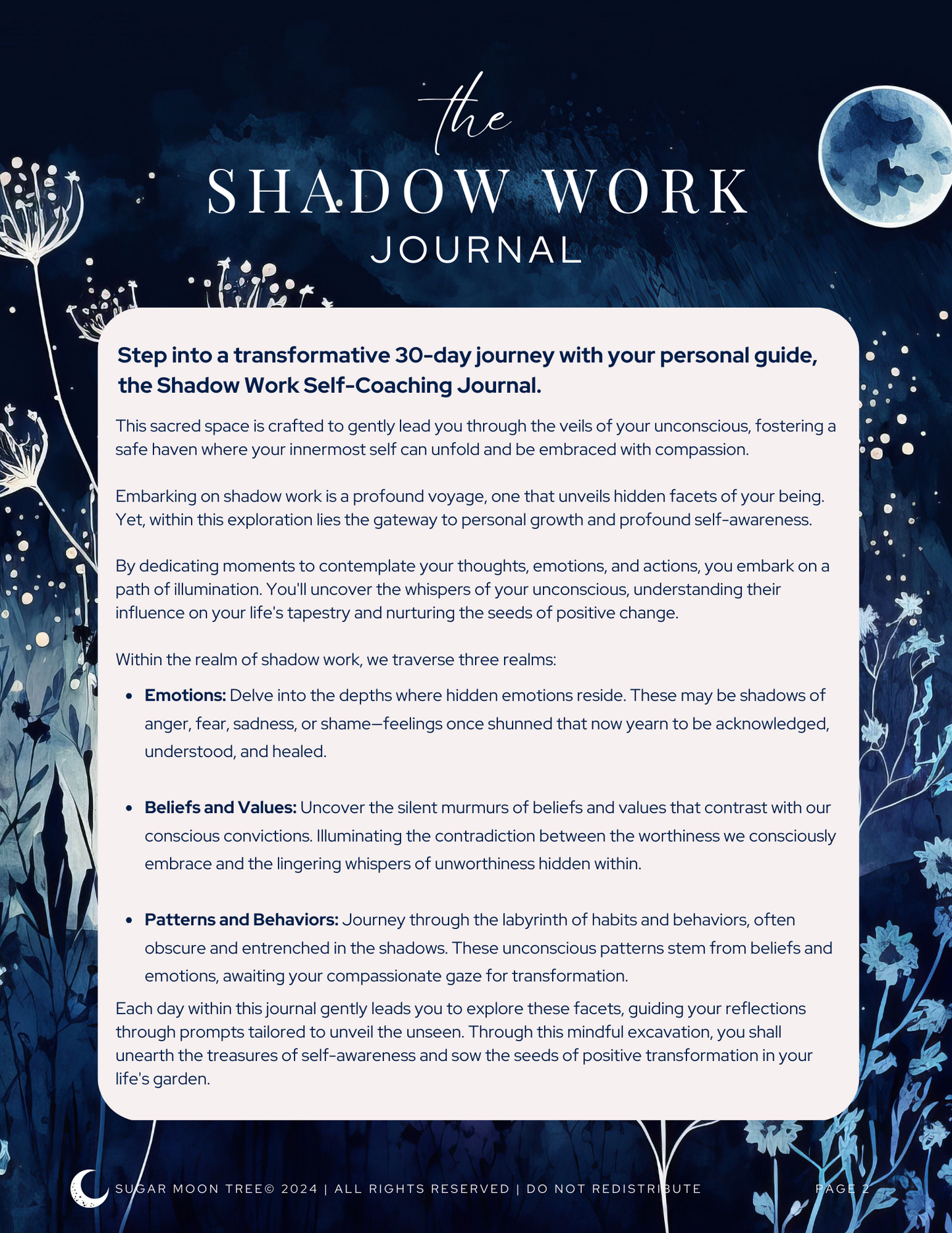 Sugar Moon Tree Shadow Work Journal - Explore Your Inner Landscape