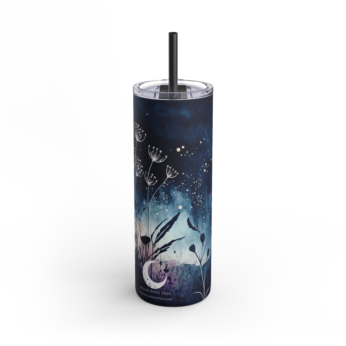 Sugar Moon Tree White Flowers Skinny Matte Tumbler, 20oz