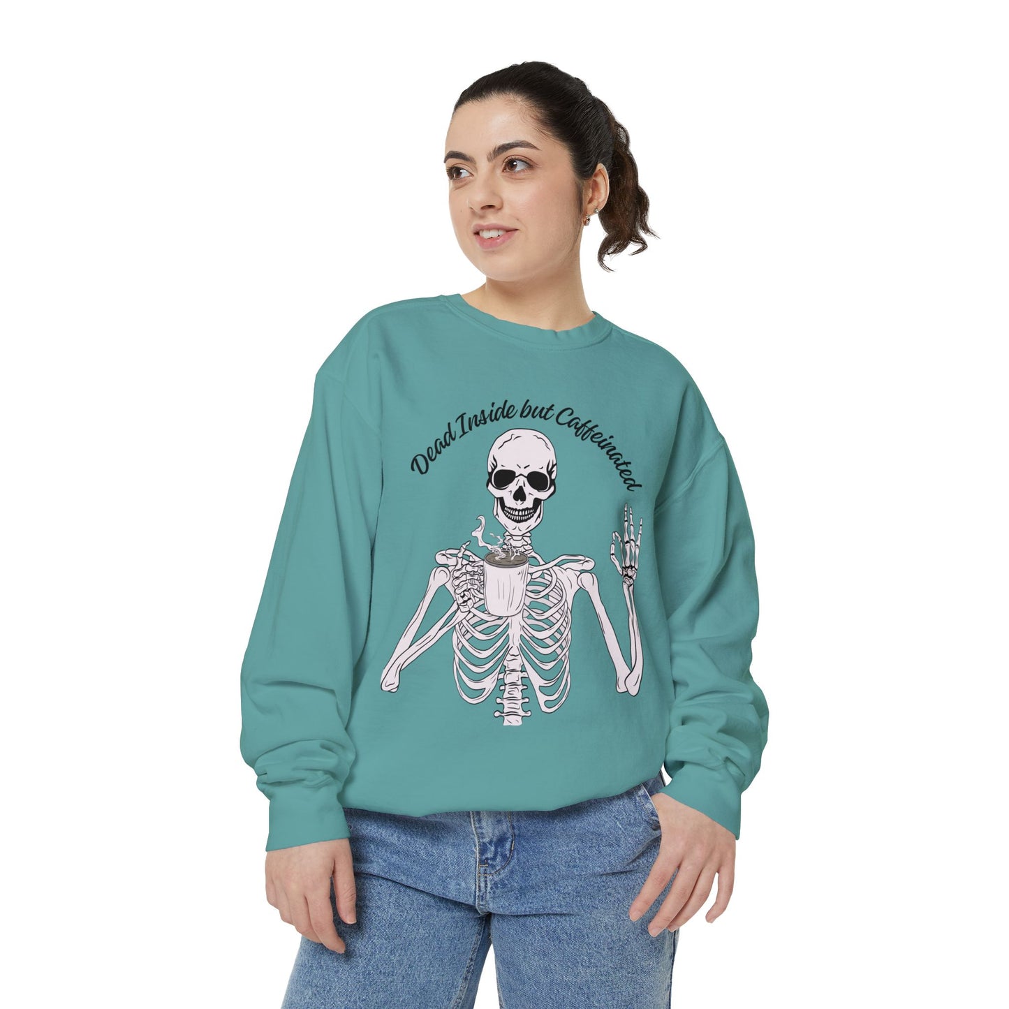 "Dead Inside, But Caffeinated" Skeleton Sweatshirt ☕💀