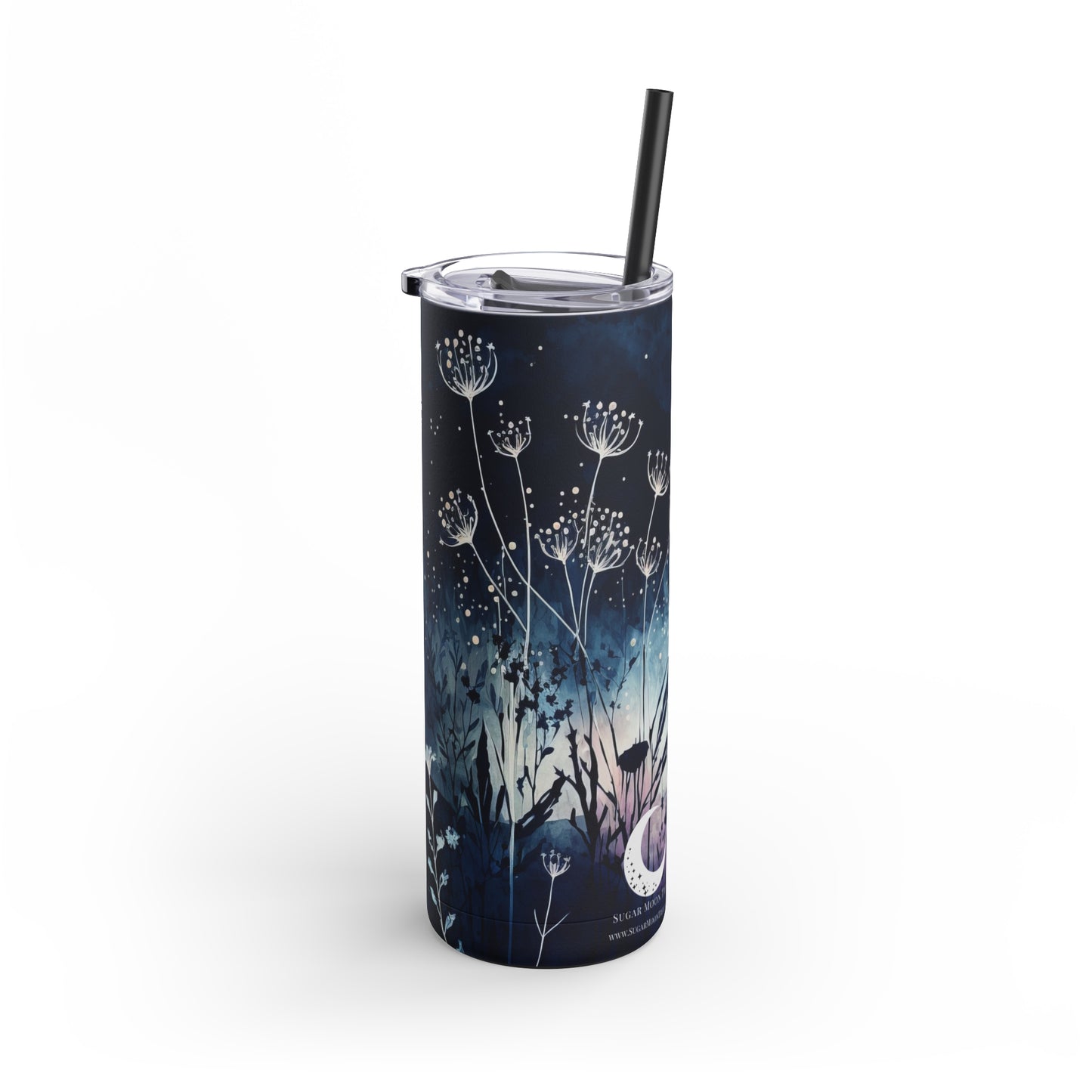 Sugar Moon Tree White Flowers Skinny Matte Tumbler, 20oz